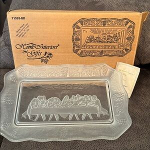 Vintage Home Interiors New In Box The Last Supper Frosted Cut Glass Platter